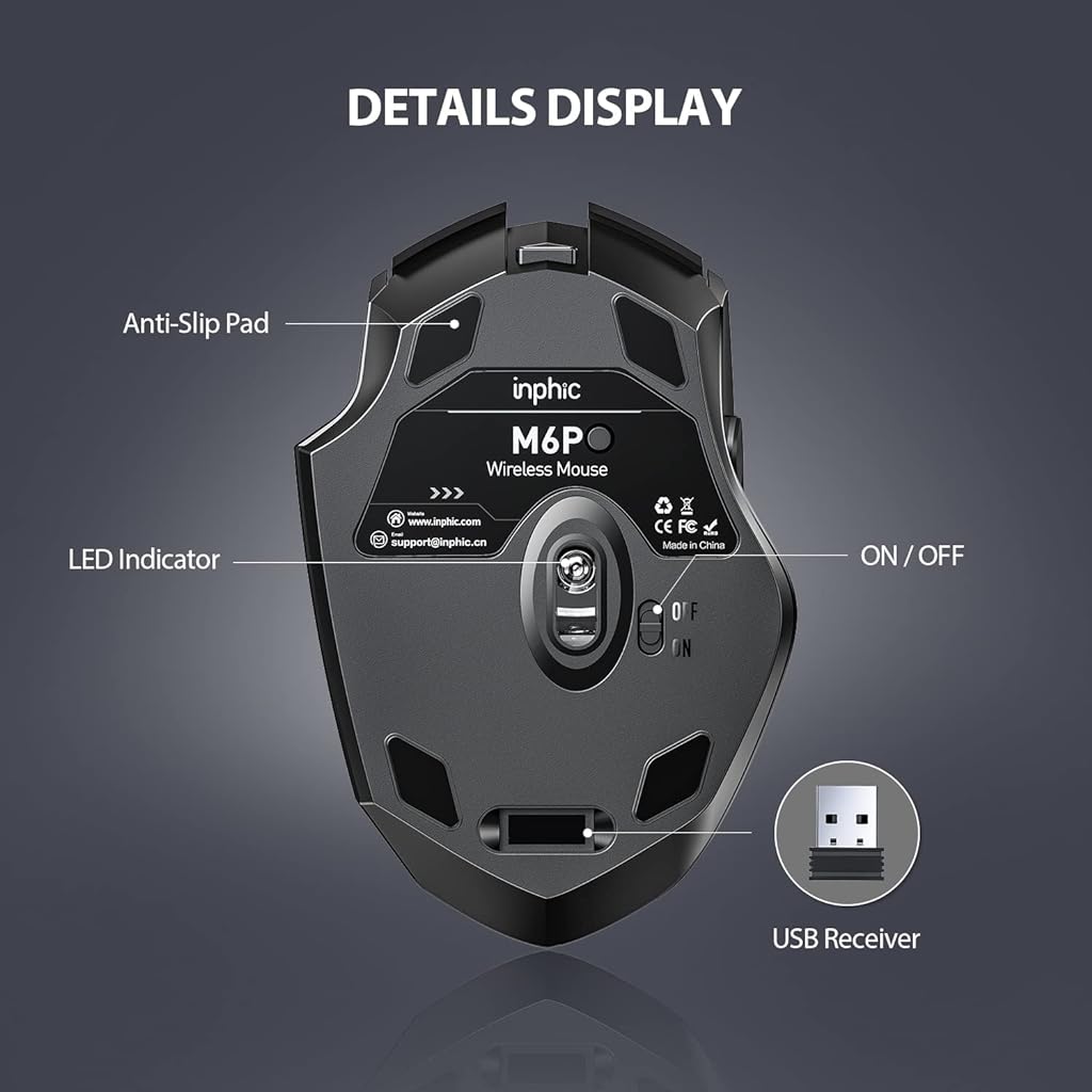 Verilux® Wireless Mouse, [Upgraded: Battery Level Visible] Large Ergonomic Rechargeable 2.4G Optical PC Laptop Cordless Mice with USB Nano Receiver - verilux