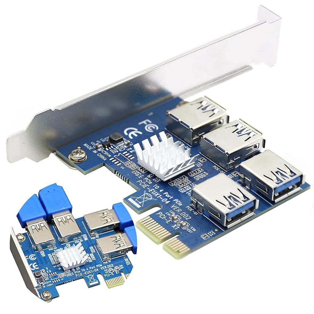 Verilux® PCIe 1 to 4 Riser Card Pcie Splitter 1 to 4 PCI Riser Card, 4 Risers into 1 PCI Card, PCIe Risers 1X to External 4 PCI-e USB 3.0 Adapter Multiplier for Bitcoin Miner Device - verilux