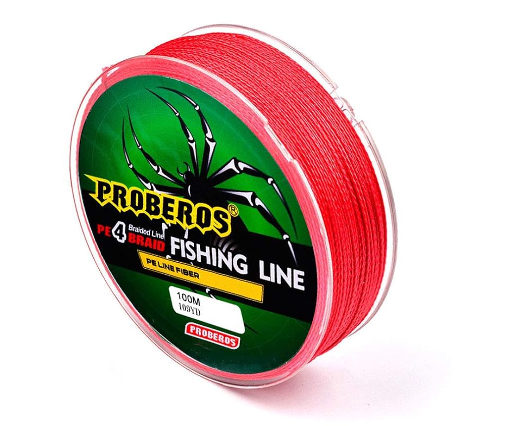 Proberos® Strong Durable 0.45mm 70LB 100M Colorful PE 4 Strands Monofilament Braided Fishing Line Angling Accessory for Big Fish Angling (Red) - verilux