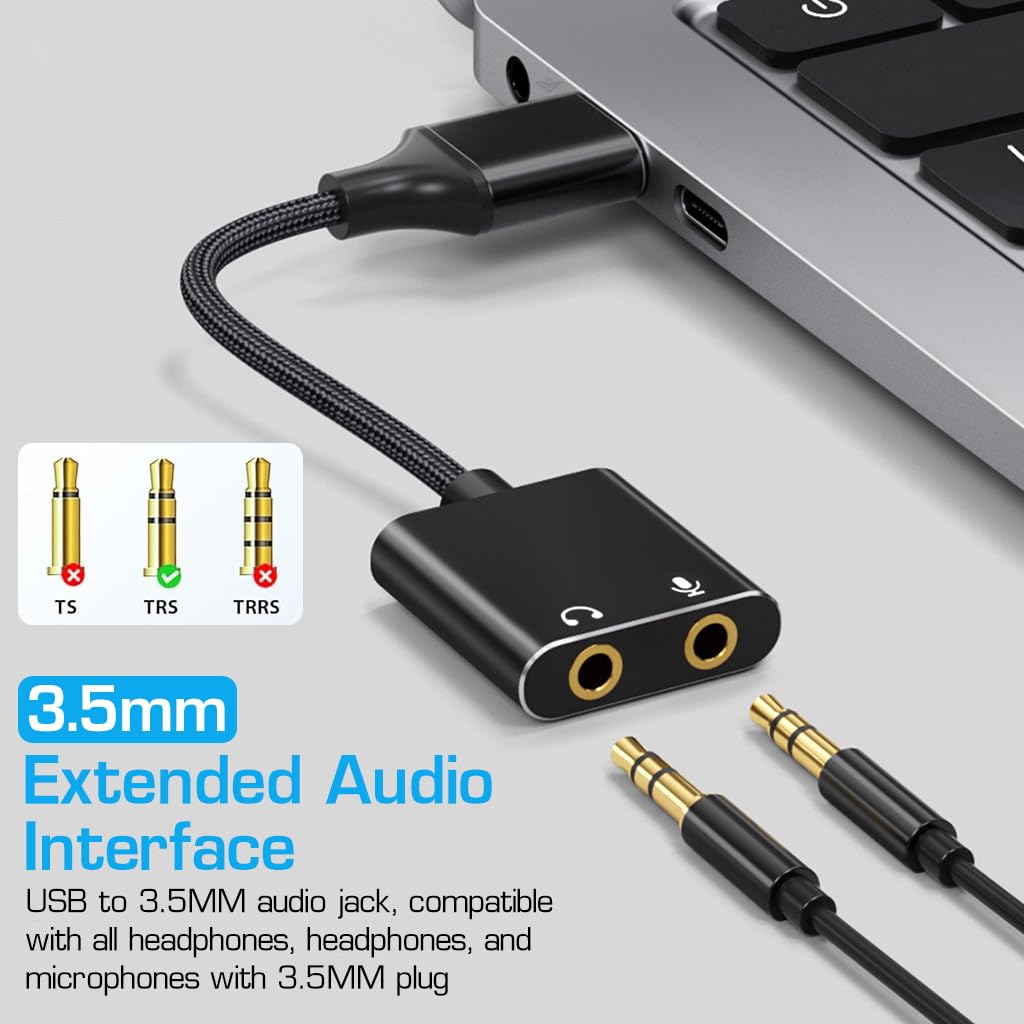 Zeitel® USB Sound Card USB to 3.5mm Jack Audio Adapter USB External Stereo Sound Adapter Splitter Converter for Windows and Mac, Linux, Laptop, PC, Compatible with PS4, Headset, Plug & Play - verilux