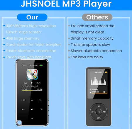 Verilux MP3 Player, Touchscreen MP3?Player?with?Bluetooth, Earphone, Metal Music Player with Built-in 4GB Storage Support 128 GB TF Card, Mp3?Player?with FM Radio, Voice Record, Video E-Book Function