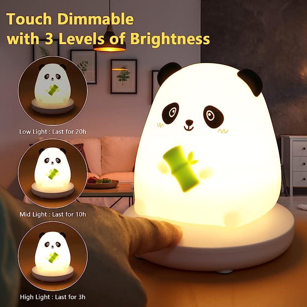 Verilux Panda Night Light with 3-Brightness Warm Light Smile Panda Night Light Soft Silione Lamp USB Rechargeable Nursery Night Light for Boys Girls Bedroom