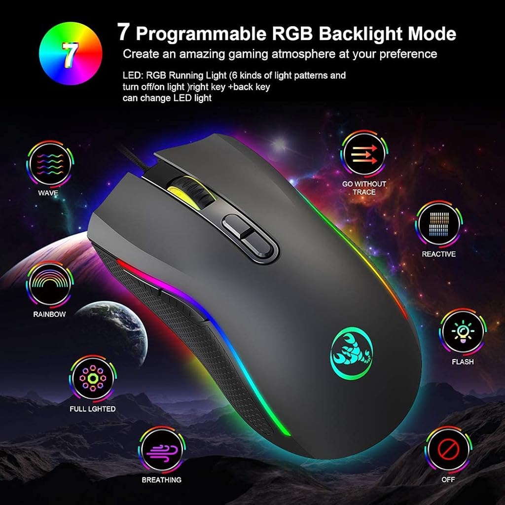 Verilux® Wired Gaming Mouse Ergonomic Gaming Mouse with 7 Programmable Keys,6 Adjustable DPI,LED Backlit USB Plug and PlayFor Laptop, PC, Windows, Mac - verilux