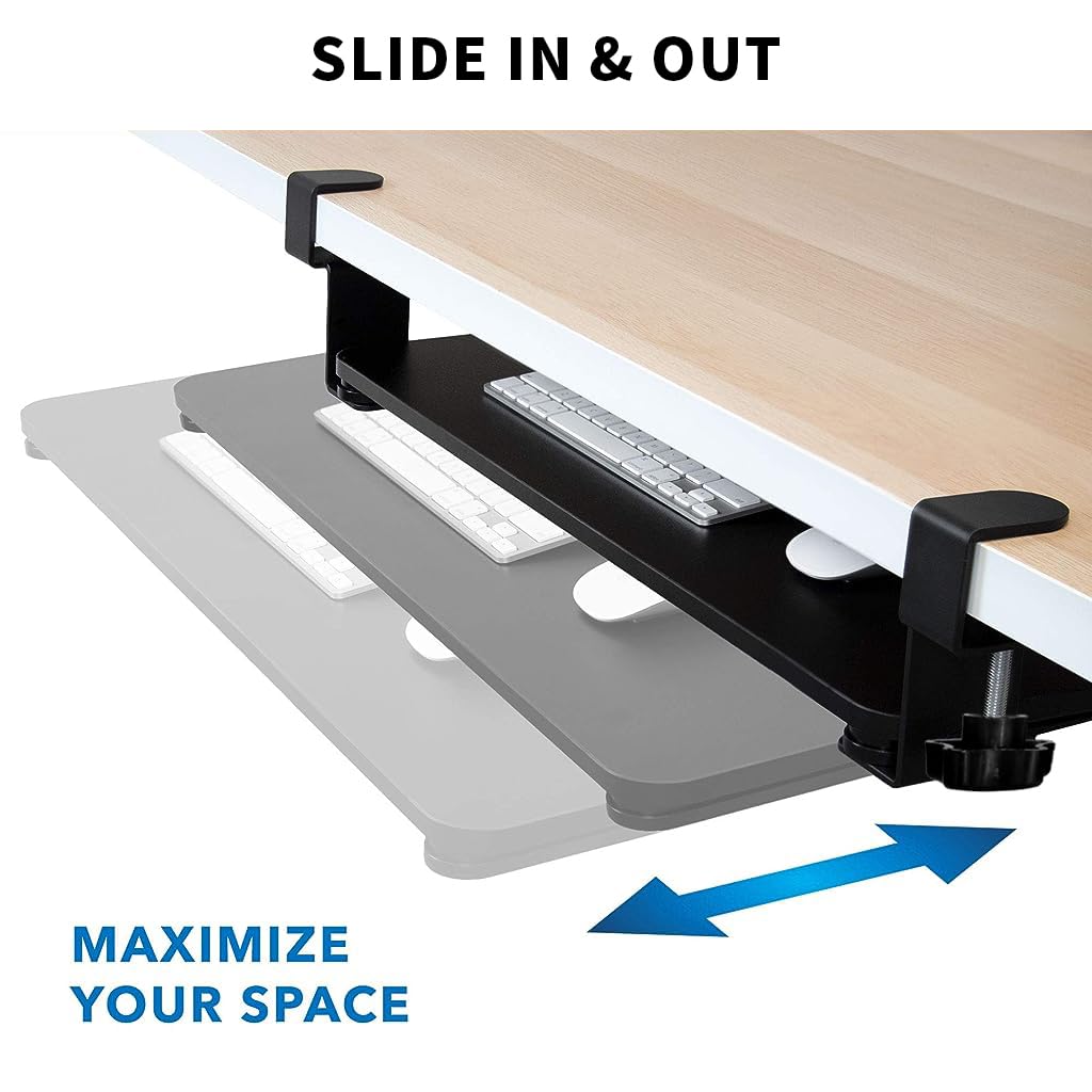 Verilux® Keyboard Tray Under Desk Pull Out Keyboard Rack, Retractable Clip Mount Installation Drawer Style Keyboard Rack Under Sliding Keyboard Rack for PC Desk, Office Desk, Dorm, 25.5'' x 9.8'' - verilux