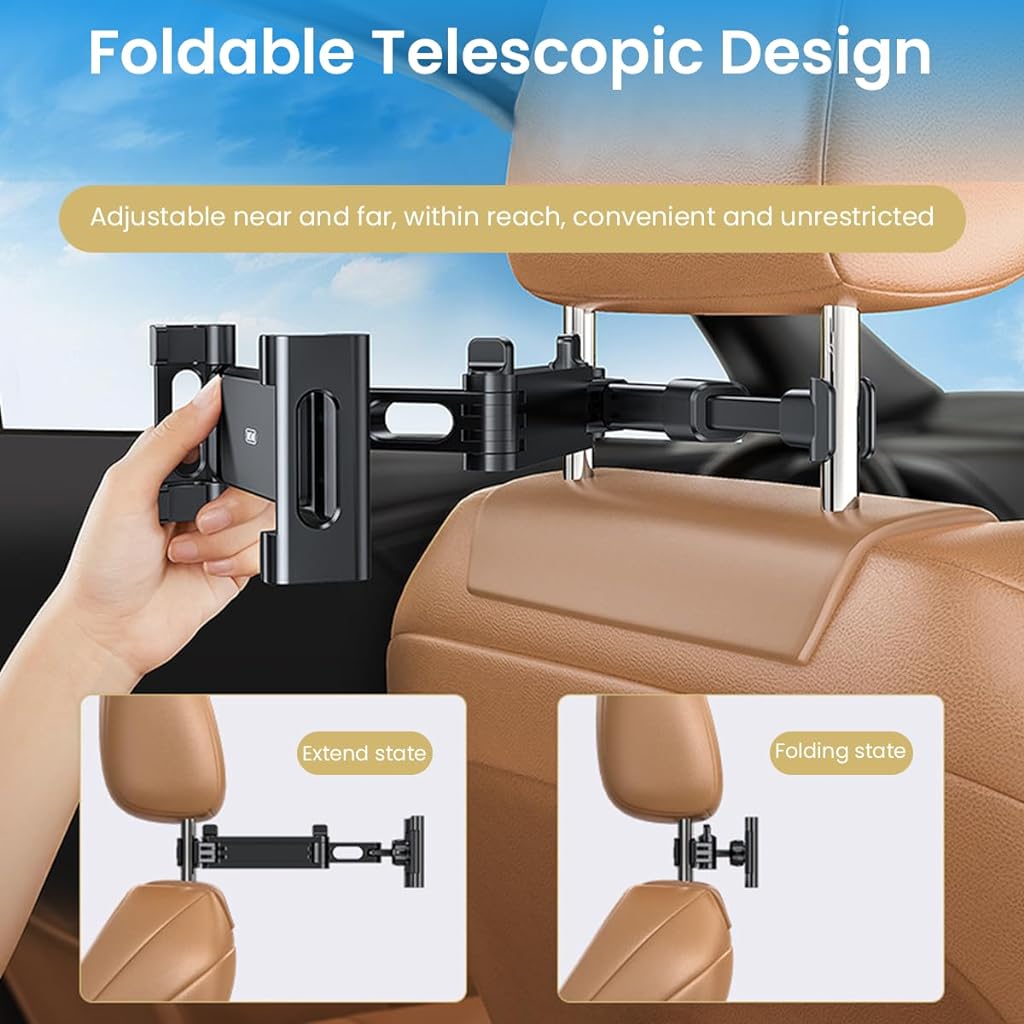 ZORBES® Car Tablet Holder, 360° Rotation Headrest Mounted Mobile Ipad Holder, Retractable Tab Holder Clip On for Car Tablet Holder Tablet Bracket for 5-11 Inches Phone or Tablet - verilux