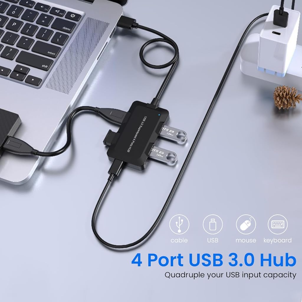 Verilux® USB Hub 3.0 for PC 4 in 1 with DC 5V2A and 4 USB High Speed 3.0 Multi USB Port for Laptop 5Gbs Transfer Speed USB Extender Multiple USB Connector for Dell, Samsung Galaxy, Surface Pro - verilux