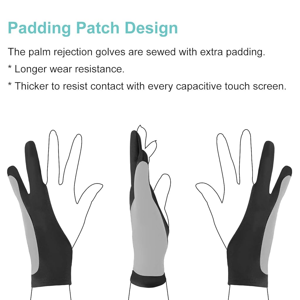 Zeitel® 1 Pair Digital Drawing Glove Two Finger Glove for Wacom Tablet Artist Gloves, Graphic Drawing Gloves Tablet Gloves (M Size)