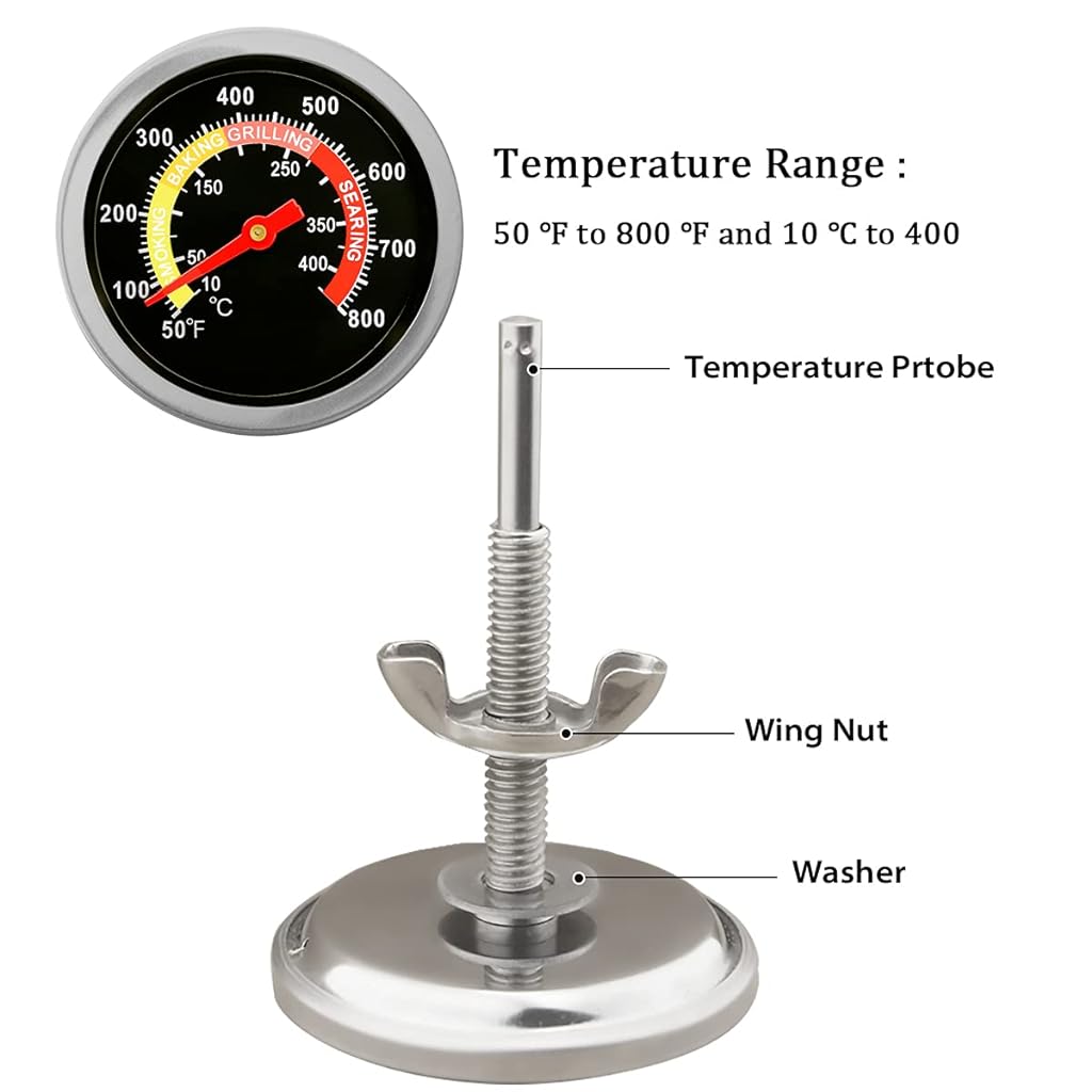 ZORBES® 430 Stainless Steel BBQ Charcoal Grill Pit Thermometer Smoker Temperature Gauge with Fahrenheit and Heat Indicator for Meat Cooking Lamb Beef - verilux