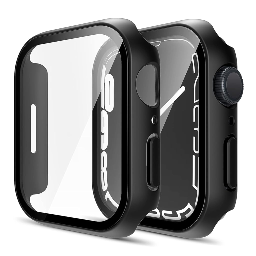 ZORBES® Hard PC Case with Tempered Glass Screen Protector Compatible with Apple Watch Series 7 45mm,Ultra-Thin Scratch Resistant Overall Protective Cover for iWatch S7,Black