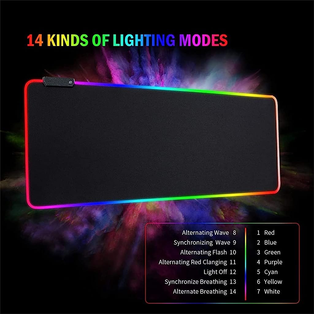 Verilux LED Gaming Mouse Pad RGB Mouse Pad with 14 Lighting Modes, Non-Slip Rubber Base Mouse Mat for Laptop Computer PC Games - verilux