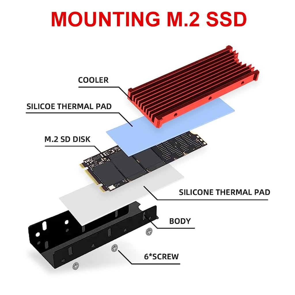 ZORBES® M.2 SSD Heatsink, Aluminum M.2 2280 SSD Heatsink with Thermal Silicone Pad for PC / PS5 M.2 PCIE NVMe SSD or M.2 SATA SSD (Red) - verilux