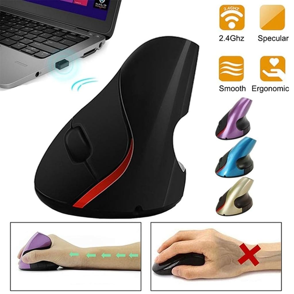 ZORBES® Vertical Mouse, Wireless 2.4G Ergonomic Vertical Mouse 5 Buttons 1600 DPI, Optical Vertical Ergonomic Laptop Mouse for Mac, PC, Desktop - verilux