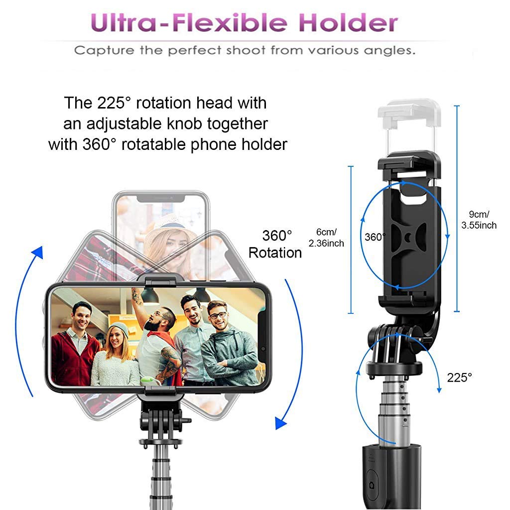 Verilux Bluetooth Extendable Selfie Stick with Wireless Remote& Tripod & Detachable Pan-Tilt for Samsung/Oppo/iPhone/Vivo/OnePlus/CameraAll Smart Phones-82cm Long Rotatable - verilux