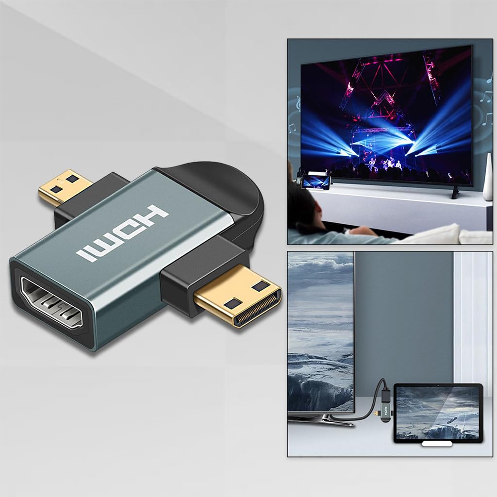 Verilux® Multi HDMI Adapter, 2 in 1 HD Mini HDMI/Micro HDMI to HDM Adapter, Mini HDMI and Micro HDMI Male to HDMI Female Supports 2K Compatible with Tablet, Camera, Camcorder, DSLR - verilux