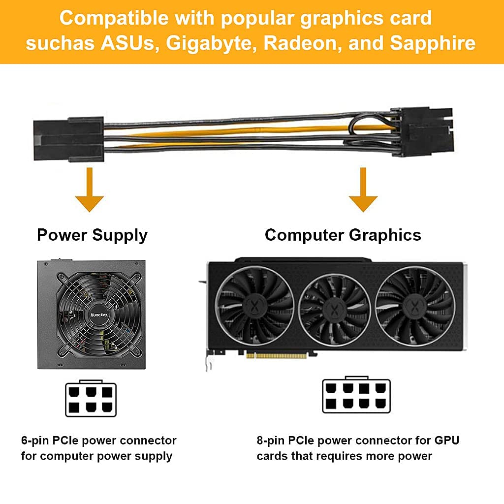 Verilux® 8 Pin PCI-E to 2 PCI-E 8 Pin (6 Pin + 2 Pin) Power Cable, Splitter PCI Express Mining Graphic Card Connector PC Power Cable GPU Graphics Video Card Wire, 30cm (2 pcs) (1 pcs) - verilux