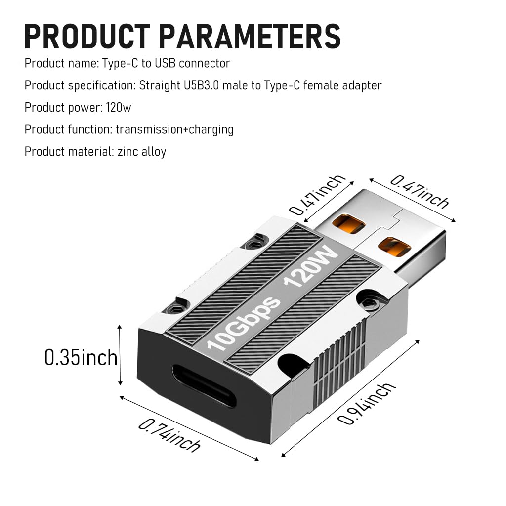Verilux® USB C to USB A OTG Adapter Type C to USB Adapter USB 3.1 Adapter Support Data Transfer & Max 120W Fast Charging Zinc Alloy Type C to USB Adapter for Laptop, PC, Power Bank - verilux