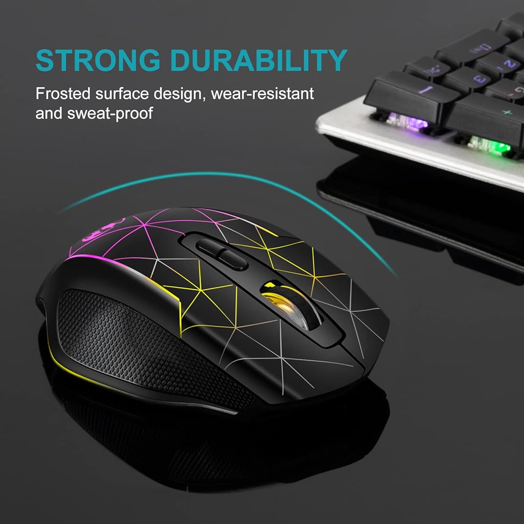 ZORBES® 2.4G Wireless Ergonomics Optical Mouse 7 Keys PC Mouse 3 Adjustable DPI Wireless Gaming Mouse with USB Receiver Cool RGB Backlit for Laptop,Desktop,PC - verilux