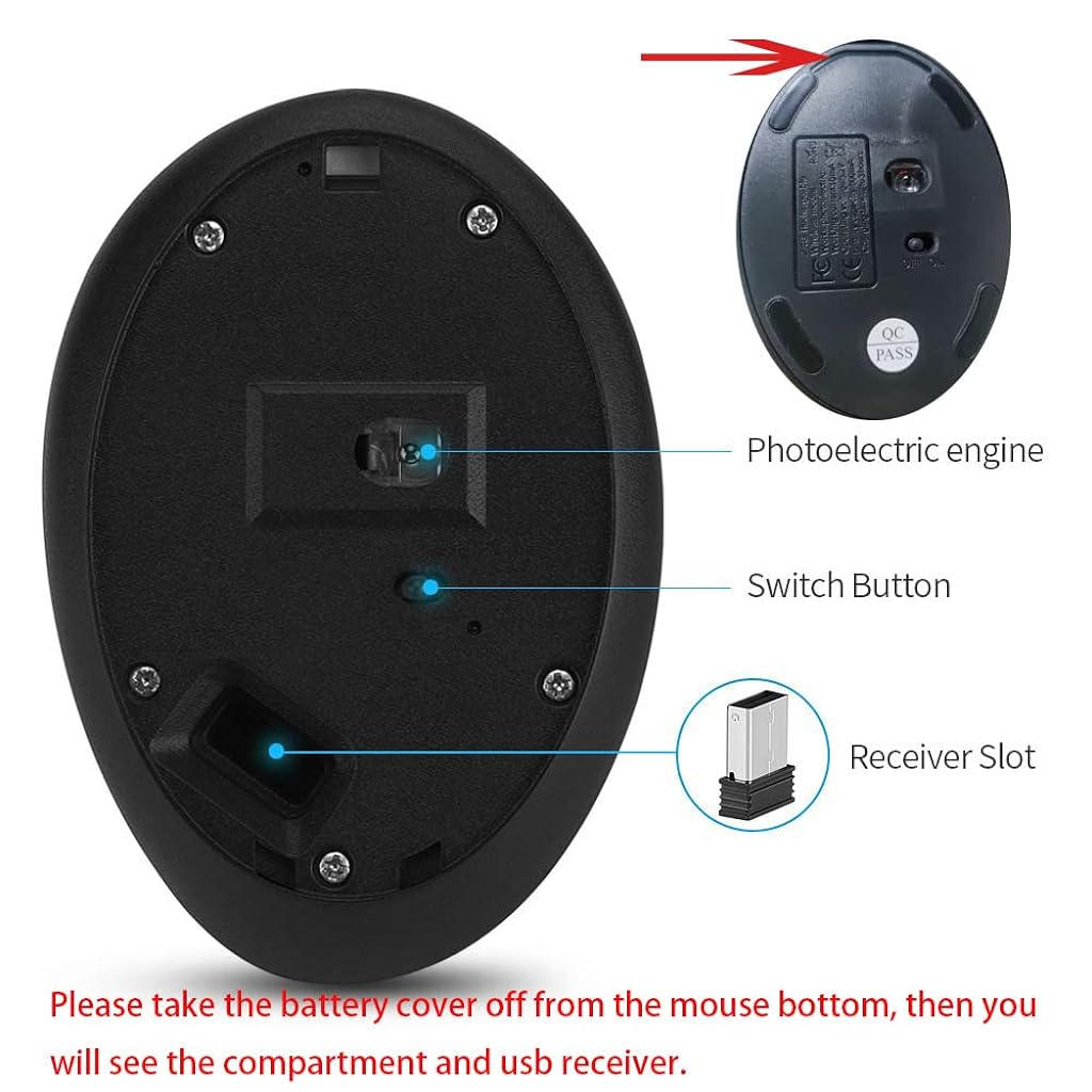 ZORBES® Wireless Vertical Mouse,2.4G Ergonomic Vertical Mouse 6 Buttons with 3 Adjustable DPI, Optical Vertical Ergonomic Laptop Mouse for Mac, PC, Desktop, Black - verilux