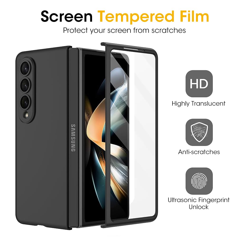 ZORBES® Phone Case Cover for Samsung Galaxy Z Fold 4 Black PC & Outer Display Protector for Samsung Galaxy Z Fold 4 Ultra-Thin Anti-Scratches Phone Screen Protector for Samsung Galaxy Z Fold 4 - verilux