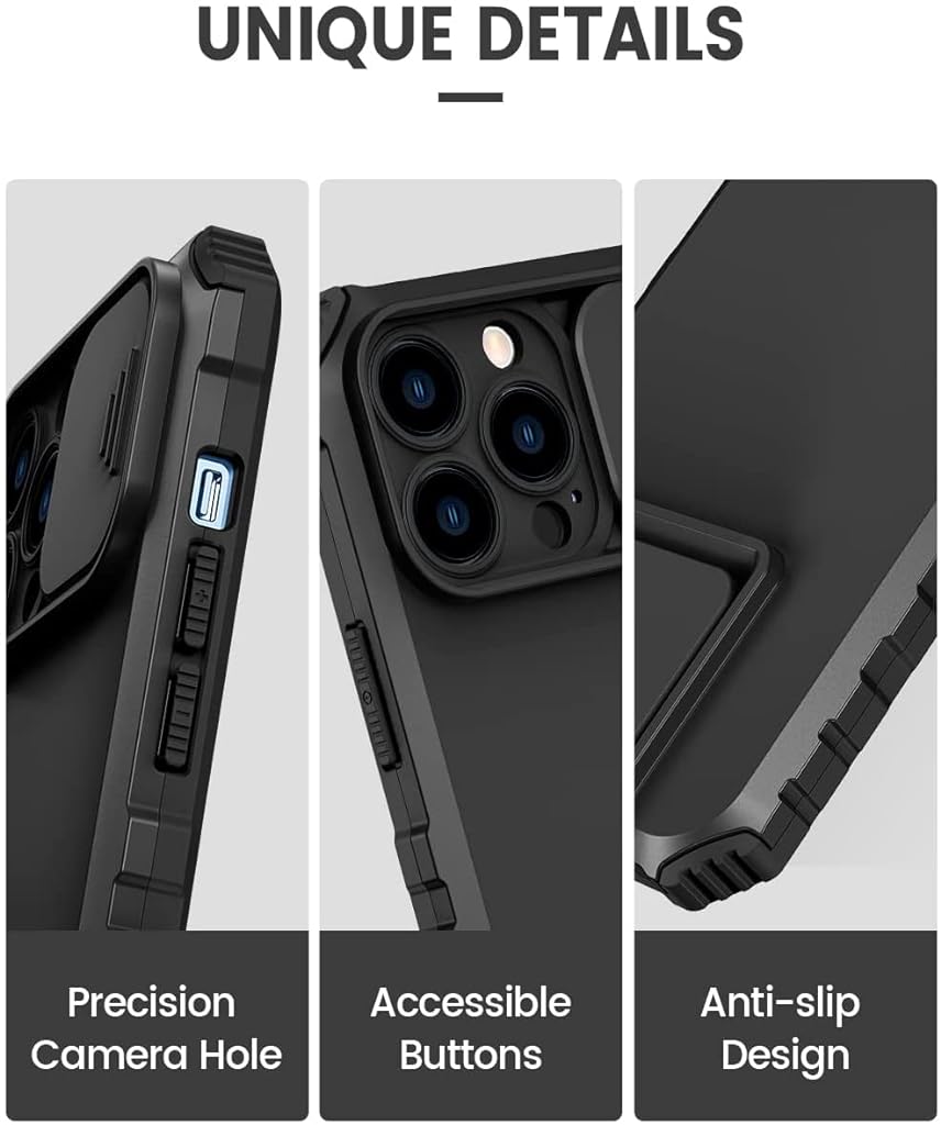 ZORBES® Phone Cover Case Compatible with iPhone 13 Pro Max, Matte TPU Phone Case for iPhone 13 Pro Max with Stand and Slide Cover Camera Lens Protector - verilux