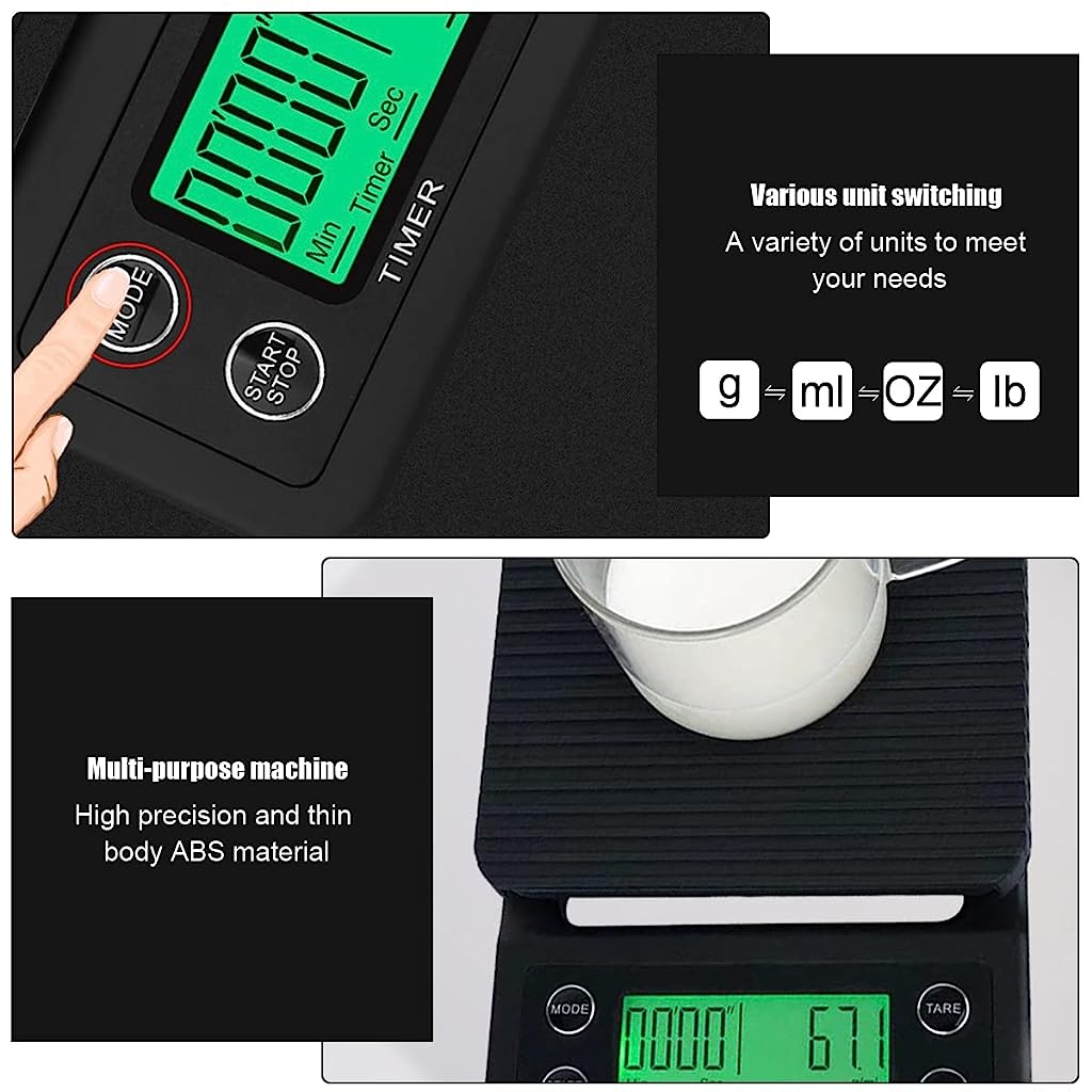 Verilux 3kg/0.1g Digital Kitchen Weighing Scale for Home Coffee Scale with Timer Food Weighing Scale for Diet LCD Digital Pocket Scale Portable Electronic Kitchen Scale for Water Injection Rate - verilux