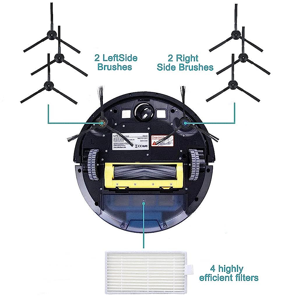 Verilux Vacuum Filter Kit Replacement for Robotic Vacuum ILIFE V3 V3S V5s V5 Pro Robot Vacuum Cleaner 4 Filters and 4 Side Brushes and 1 Primary Filter - verilux