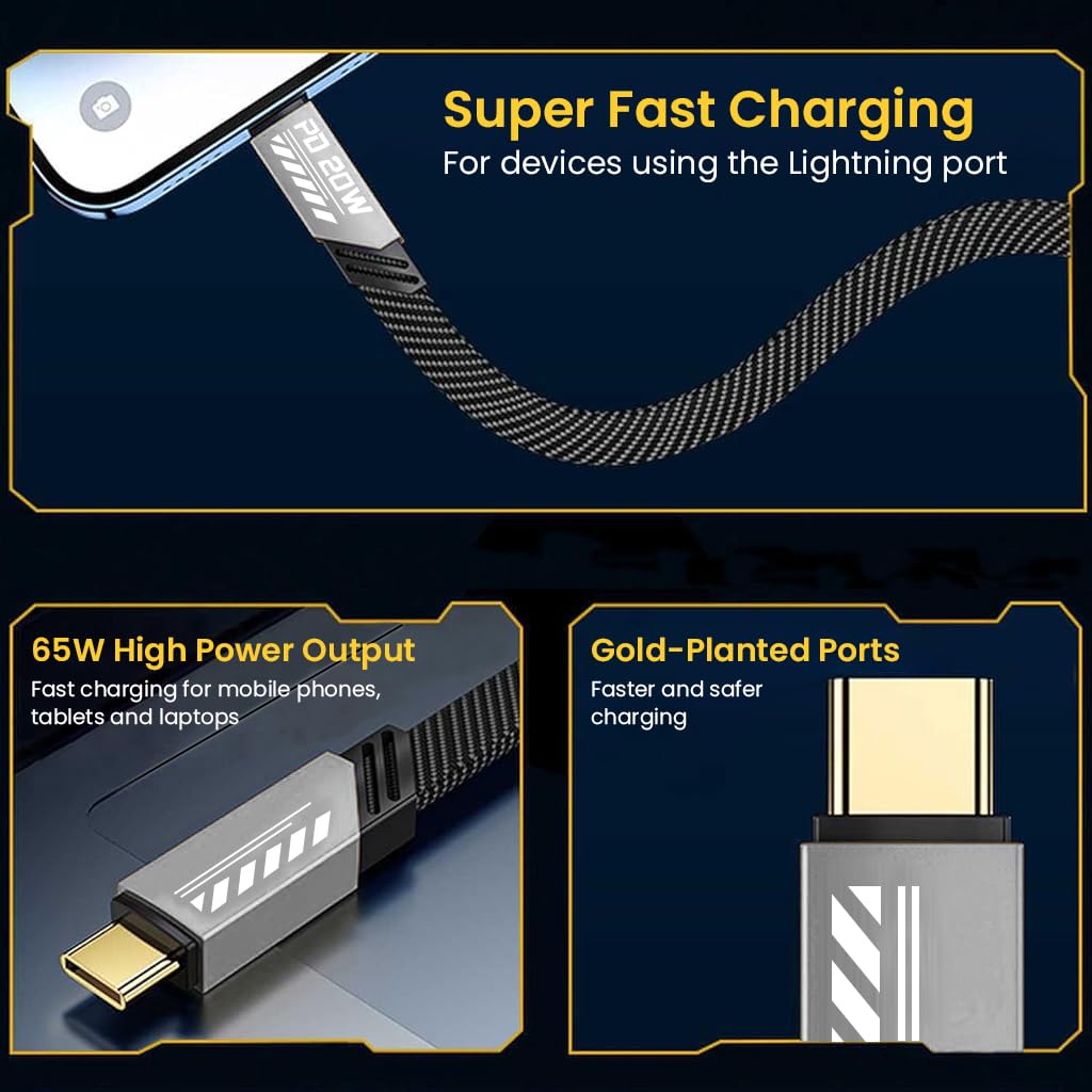 Verilux® 2 In 1 Charging Cable, USB C to Light-ning/USB C Cable Charger Cable 65W Fast Charging USB C Cable USB C to Light-ning Charger Cable for iPhone 15 14 Pro Max/13Pro/12/11/X/XR/XS/8, Gray - verilux