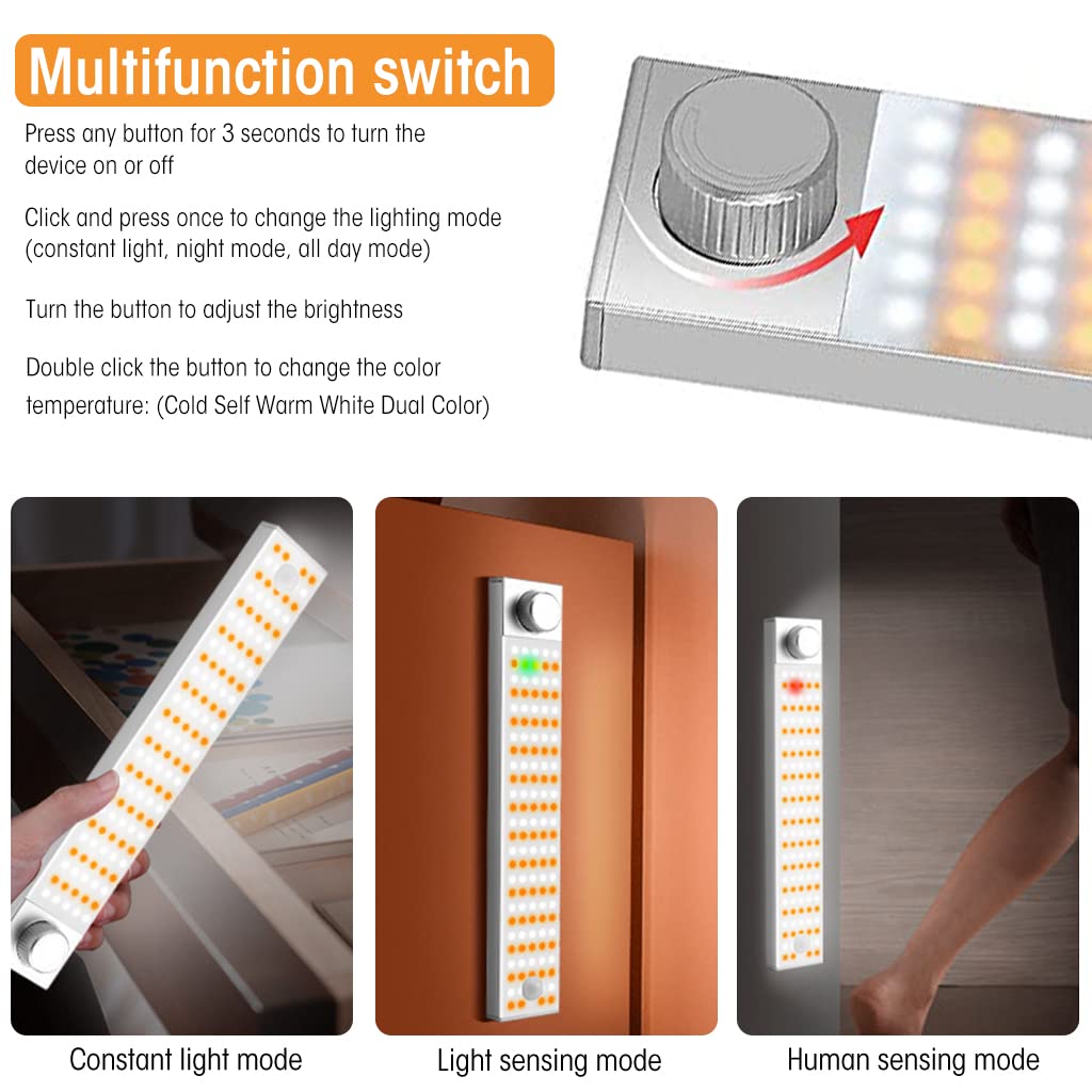 Verilux® 128 LEDs Wireless Cabinet Light, 25cm Study Lamp with Stepless Dimming Wardrobe Light Sensor Closet Light Magnet Mounted LED Lights Ideal for Closet, Cabinet(USB Rechargable) - verilux