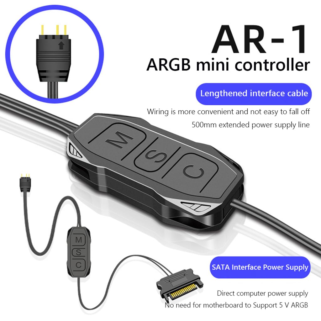 Zeitel® ARGB Controller 5V 3Pin RGB Controller for PC, Built-in Light Modes, SATA Power Supply Light Stripe Remote Controller, PC Modification ARGB Controller for ARGB Fans, ARGB Light Strips - verilux