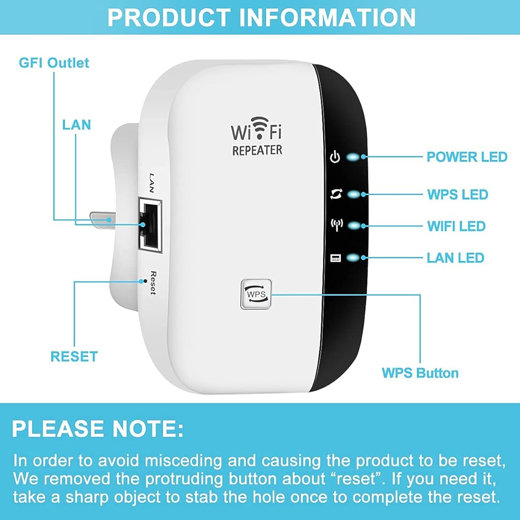 Verilux® WiFi Range Extender, WiFi Signal Booster up to 300Mbps, 2.4G High Speed Wireless WiFi Repeater with Integrated Antennas Ethernet Port, Support AP/Repeater Mode and WPS Function - verilux