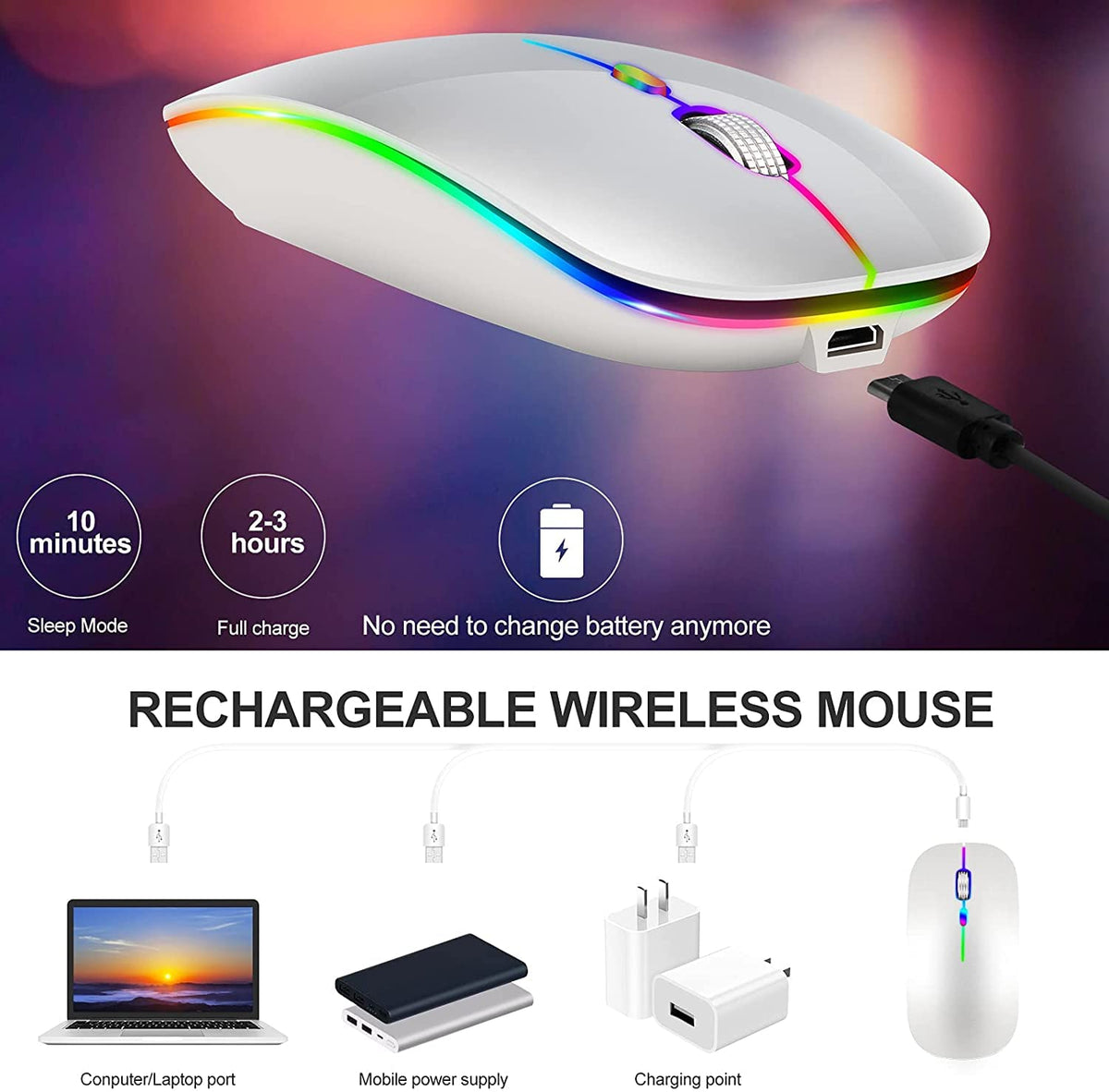 2.4GHz Wireless Mute Portable Optical Mouse (Sliver)