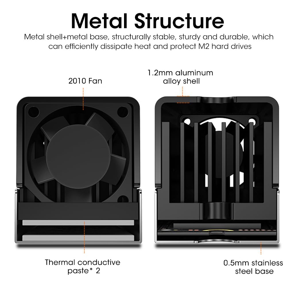 Verilux® M.2 SSD Heatsink with Built-in PWM Fan Aluminum Alloy Cooling Pad with Dual Heat-Conducting Silicone Pad - verilux