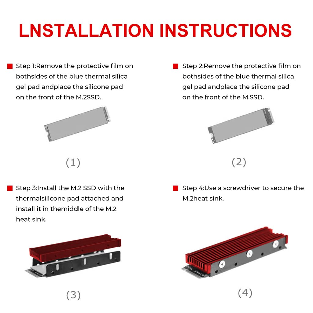 ZORBES® M.2 SSD Heatsink, Aluminum M.2 2280 SSD Heatsink with Thermal Silicone Pad for PC / PS5 M.2 PCIE NVMe SSD or M.2 SATA SSD (Red) - verilux
