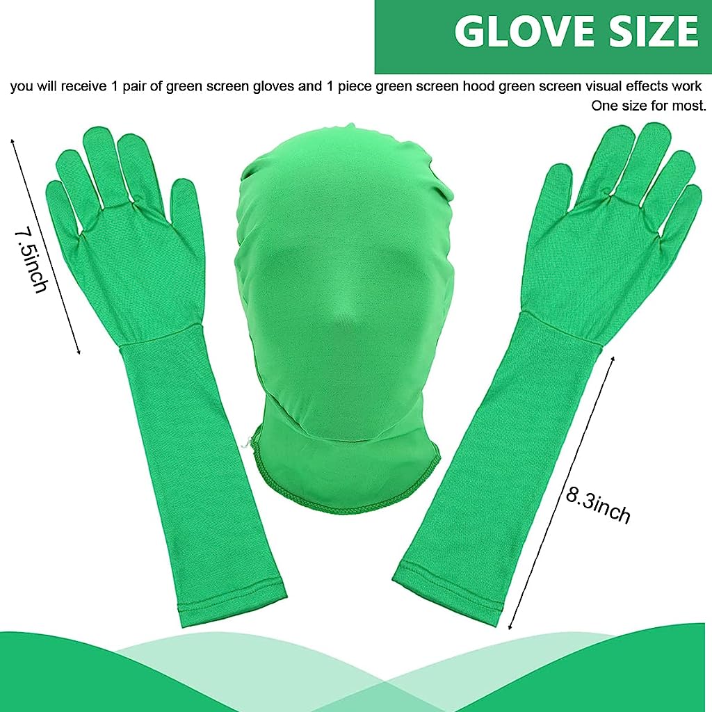Verilux Green Screen Photography Props Green Headcover and Long Sleeve Gloves Chroma Key Special Effects Background Chroma Keying Green Gloves and Head Cover for Digital Image and Video Editing - verilux