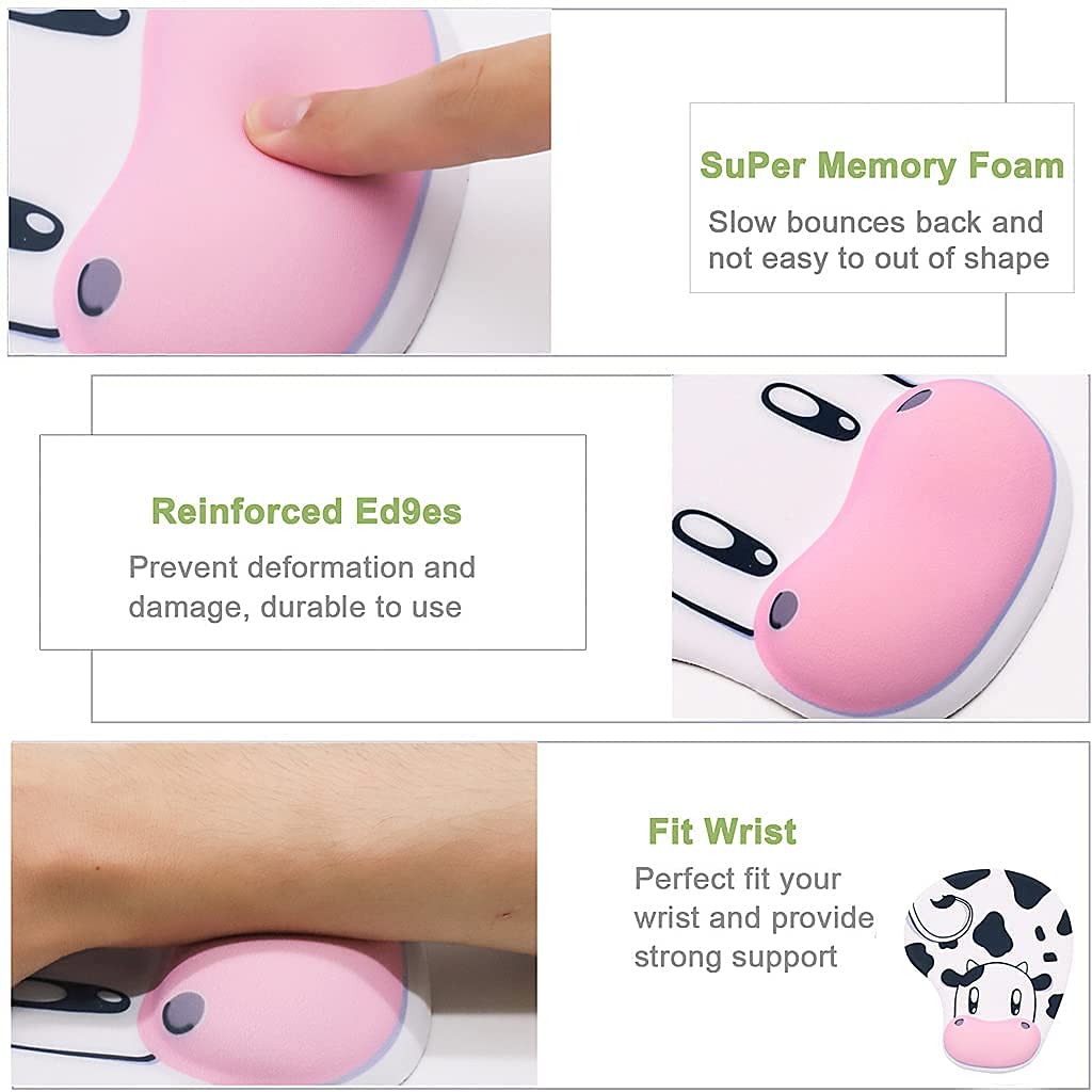 Verilux Ergonomic Mouse Pad with Wrist Rest ,Non-Slip Backing Cow Anime Cute Gel Mouse Pad Wrist Rest, Easy-Typing and Pain Relief for Gaming Office Computer Laptop - verilux