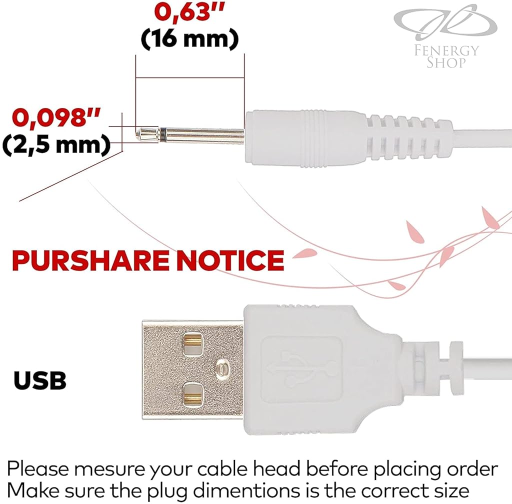 ZORBES® 2.5mm Jack Cable USB to DC 2.5mm to USB Charging Cable for Toy,Beauty Product,Magic Mate,White - verilux