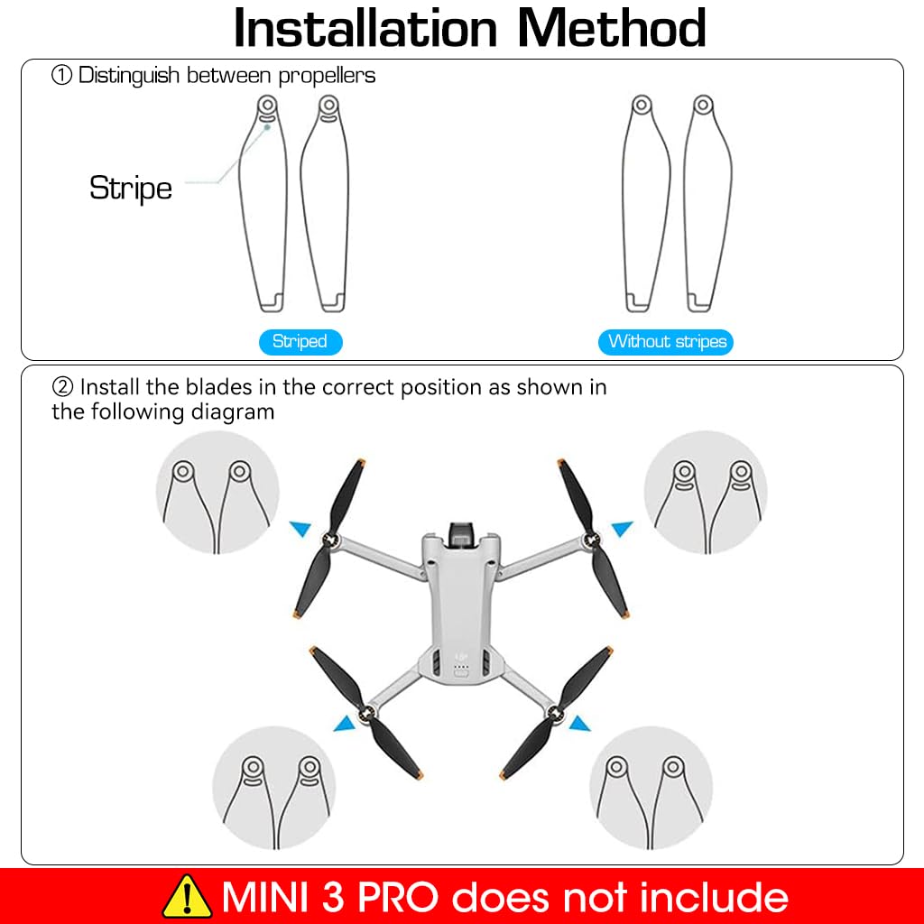 ZORBES® Dji Mini 3 Pro Propeller, 8Pcs Dji Mini 3 Propeller Blades Replacement, Ultral Lightweight Silent Flight Propeller Set With Screwdriver 12 Screws, Low Noise Replacement Drone Wings - verilux