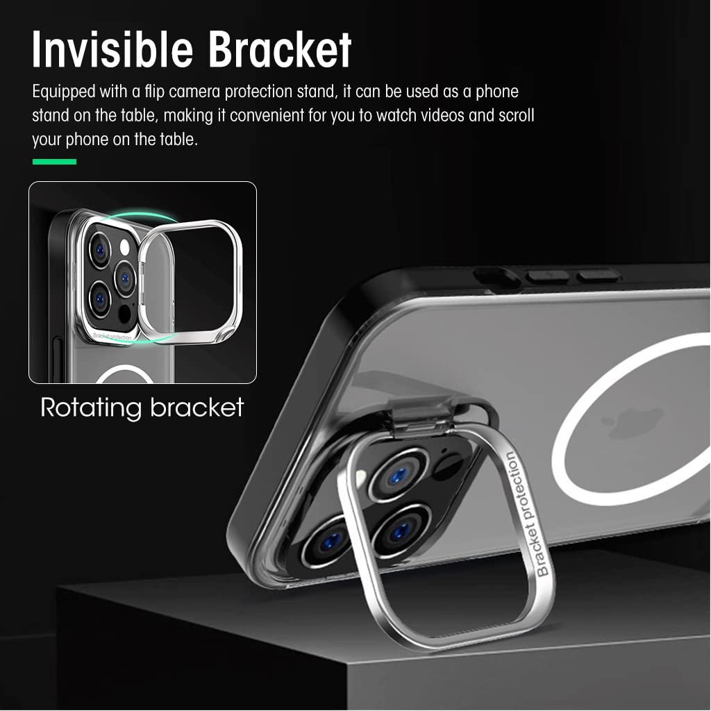 ZORBES® Phone Case for iPhone 14 Pro, Compatible with MagSafe, TPU Phone Case with 2 in 1 Camera Protective Bracket/Phone Holder, Anti-Scratch Protective Phone Case for iPhone 14 Pro Black - verilux