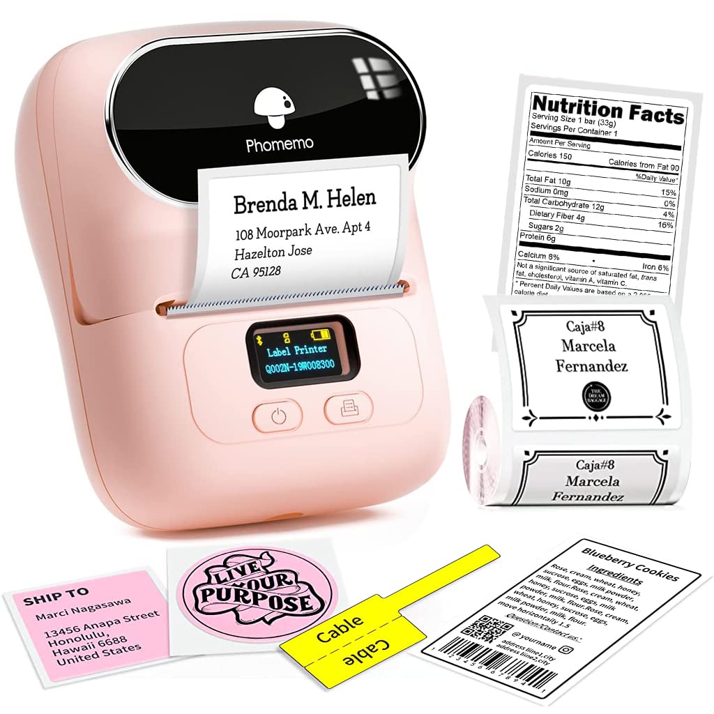 ZORBES® Thermal Printer, Mini Bluetooth Thermal Print Inkfree Printer Compatible with Android & iOS System, Label Printer Black on White with 1 Roll of Print Paper, Pink - verilux