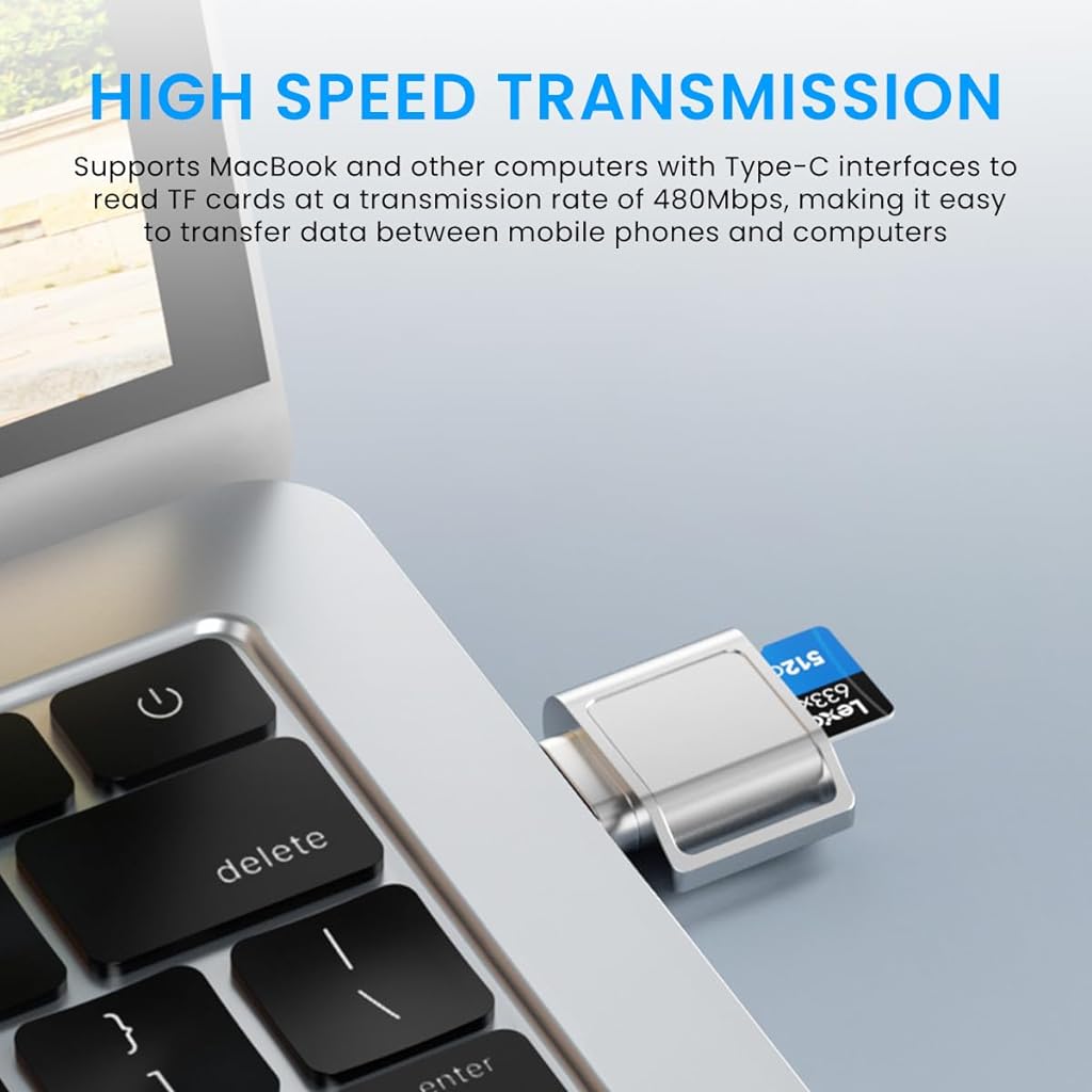 Verilux® TF Card Reader Type C Micro SD Card Reader Travel TF Card Reader with Keychain USB C to Micro SD OTG Memory Reader, Compatible with Phone with OTG Function, Plug and Play TF Card Reader - verilux