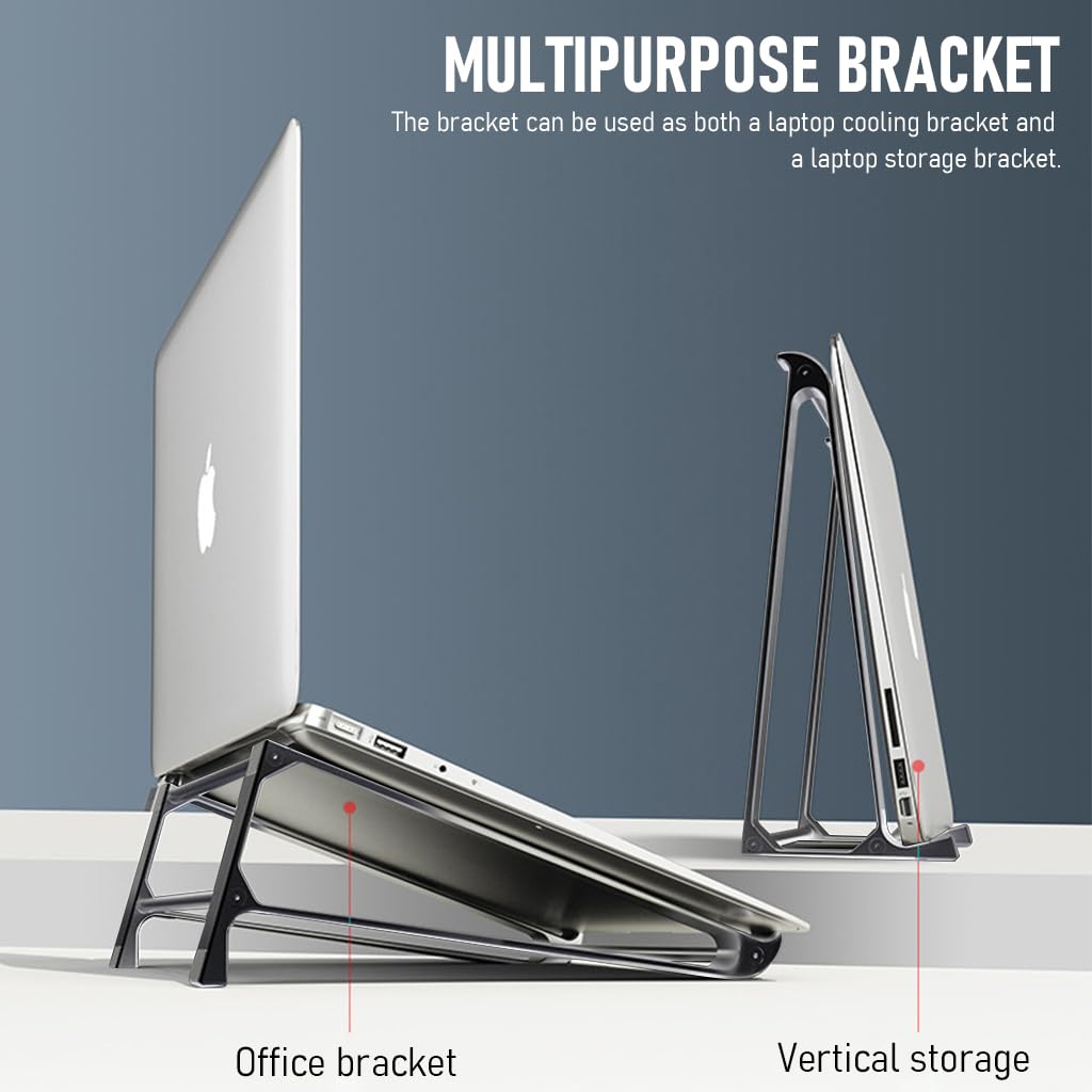 Verilux® Aluminium Laptop Stand Laptop Vertical MacBook Stand Holder Laptop Organizer Anti-Slip Laptop Stand Laptop Riser for 13-17.4 inch MacBook Lenovo - verilux
