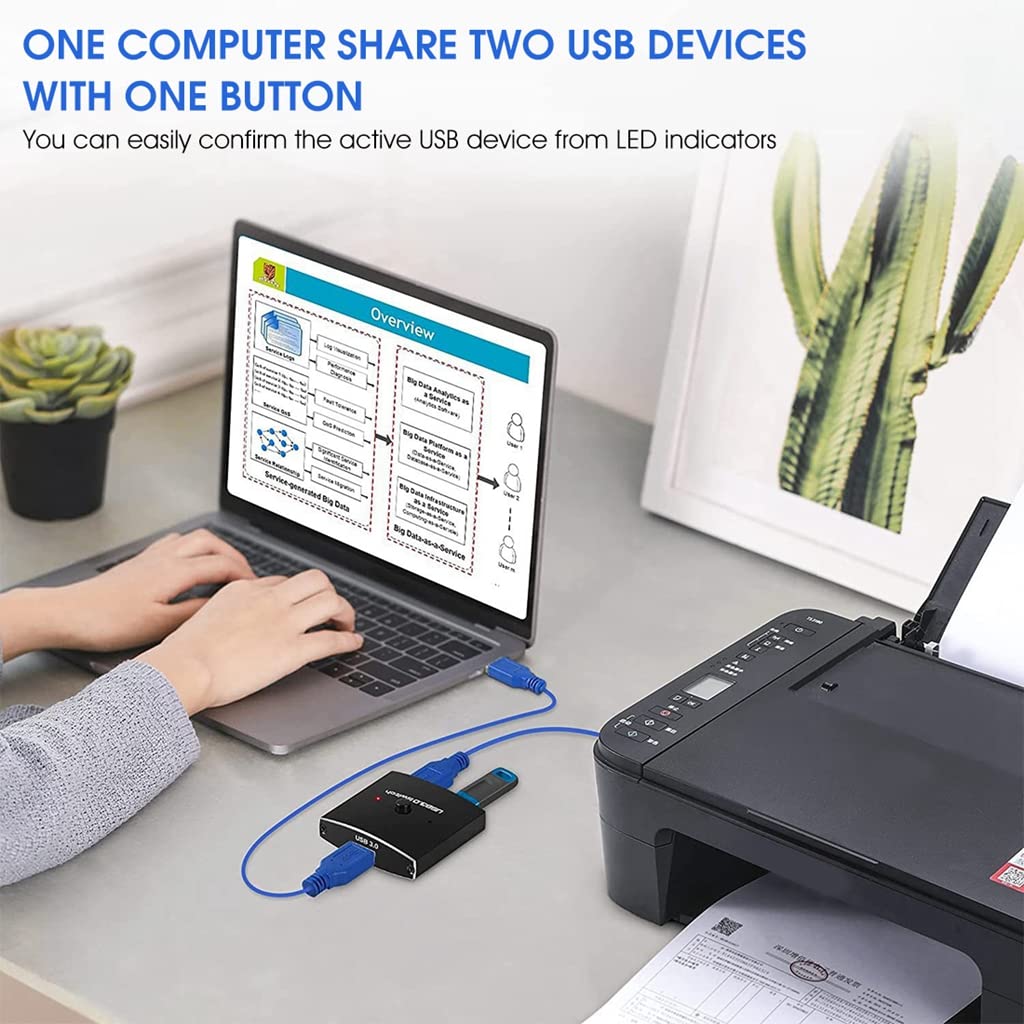 Verilux USB Switch,KVM Switch, Bi-Directional USB Switcher, 2 Port USB Sharing Switch,USB Peripheral Switcher Box Hub for 2 Computers Share Keyboard Mouse Scanner Printer (2 in 1 Out / 1 in 2 Out) - verilux