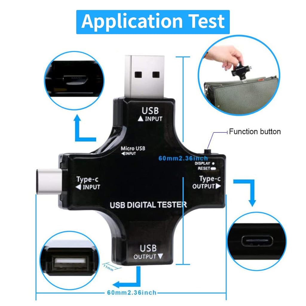 Zeitel® Type-C Usb Voltmeter,Lcd Screen Digital Volt Meter&Amphere Meter,Plug&Go Usb Watt Meter Power Meter Tester For Cable&Charger Speed Tester,Power Bank Capacity Tester Dc 3.6-30V/0-5.1A,Black - verilux