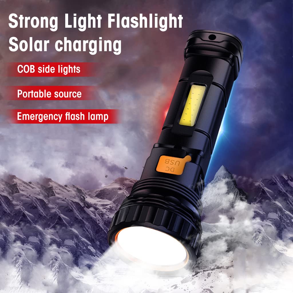 Verilux ELEPHANTBOAT 1200mAh Solar Torch Light, 1000 Lumens Small Torch Light with Side Light USB Charging Emergency Flashlight with Flash Mode Mini Torch Light for Camping, Work, Fishing