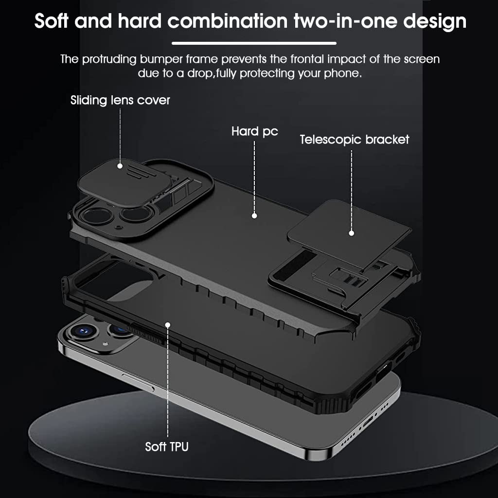 Verilux for iPhone 13 Case with Stand, iPhone 13 Cover with Camera Protection, Shockproof Heavy Duty Protective iPhone 13 Case, TPU iPhone 13 Back Cover with Slide Camera Cover - verilux