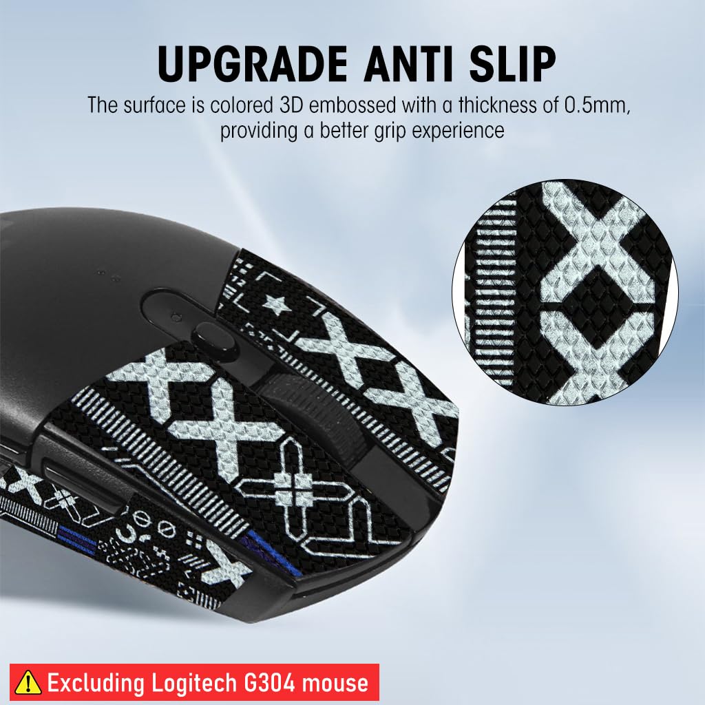 Verilux® Mouse Grip Tape for Lo gitech G102/G304 Gaming Mouse Skin, Pre-Cutted Self-Adhesive Mouse Grip Tape Sweat-Proof Fashion Pattern Mouse Grip Tape (Mouse is NOT Included) - verilux