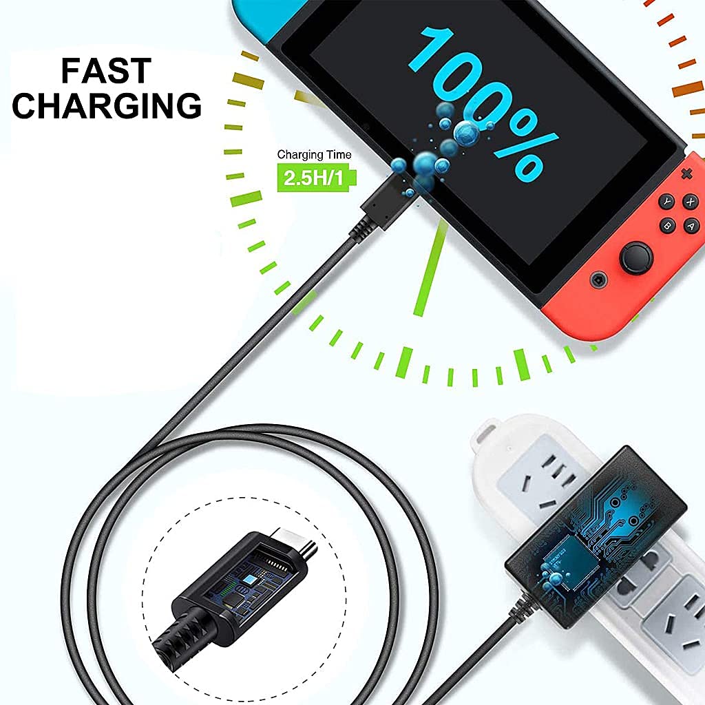Verilux Type C Cable Fast Charging via USB-C (Portable and TV Mode) Switch Power Adapter Fast Charger Switch Charging Cable for simultaneous Charging and Playing Your Switch Lite
