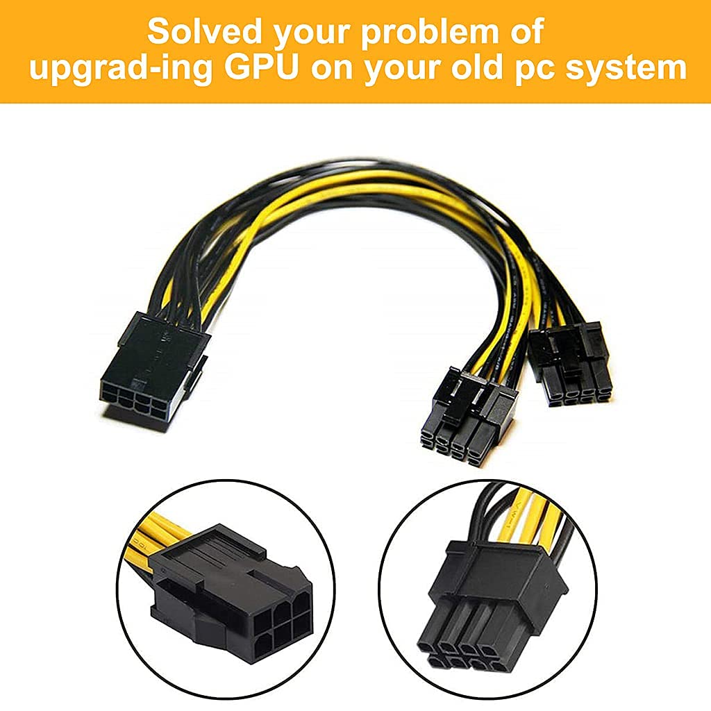 Verilux® 8 Pin PCI-E to 2 PCI-E 8 Pin (6 Pin + 2 Pin) Power Cable, Splitter PCI Express Mining Graphic Card Connector PC Power Cable GPU Graphics Video Card Wire, 30cm (2 pcs) (1 pcs) - verilux