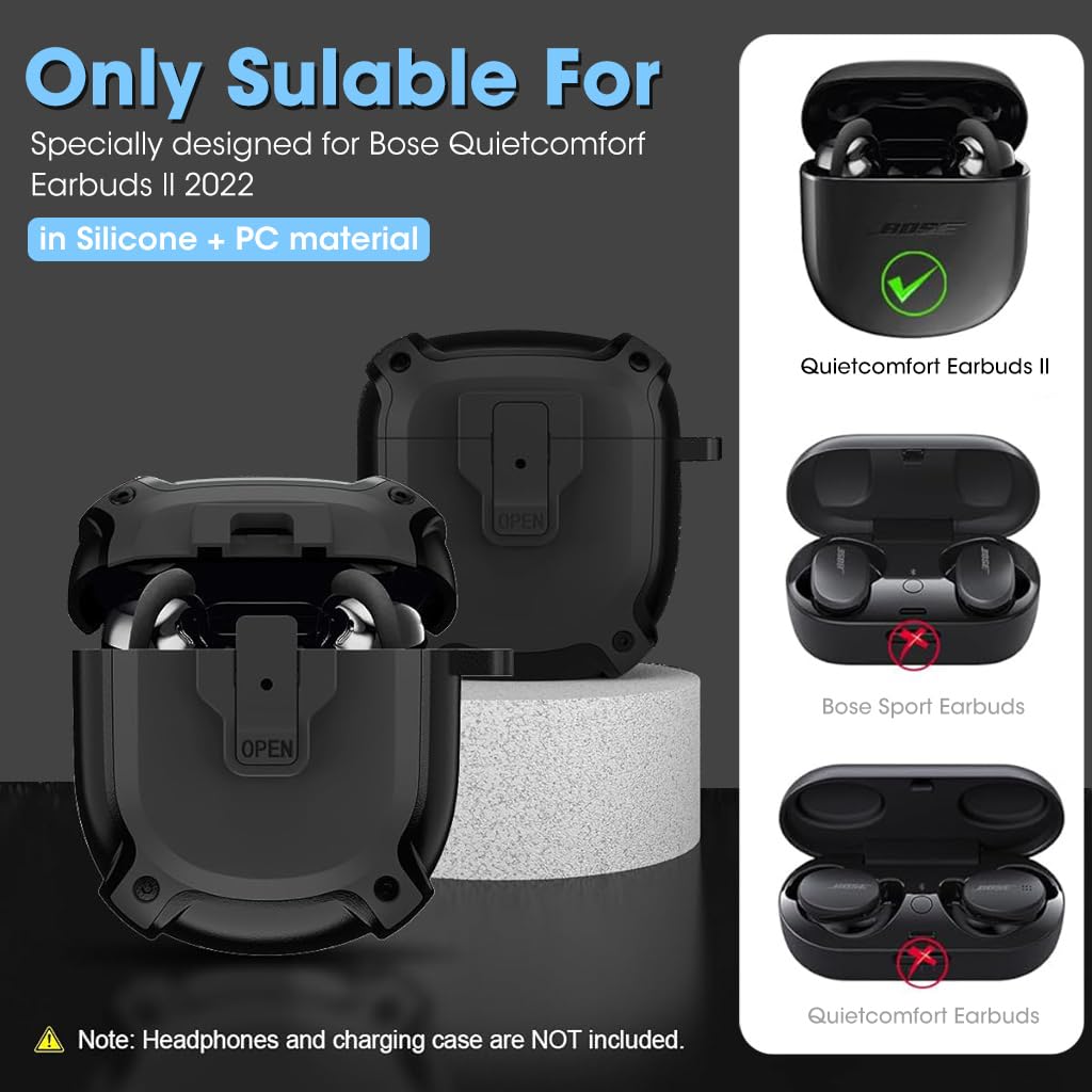 ZORBES® Protective Case for QuietComfort Earbuds 2 Case (2022) with Lock, Shockproof Case for Bose QuietComfort Earbuds II TPU, Anti-Scratch Charging Box Cover with Keyring, Lanyard & Carabiner - verilux