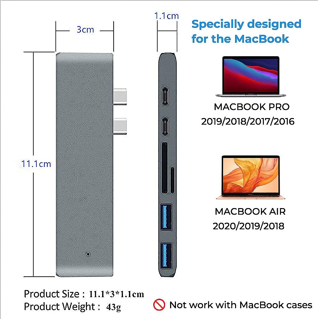 Verilux USB C Hub for MacBook, 7-in-2 USB C Adapter, with 4K HDMI Port,2 USB 3.0 Ports, USB C Port,Thunderbolt 3 USB C Port (100W Power Delivery) and SD/Micro SD Card Reader